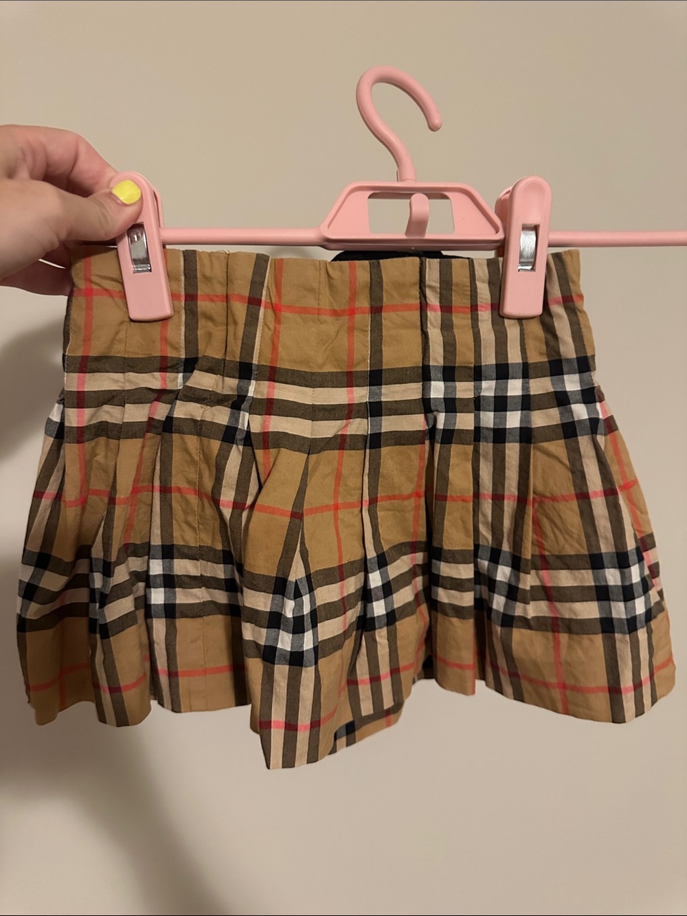 Burberry Beige Plaid Pleated Skater Mini Skirt